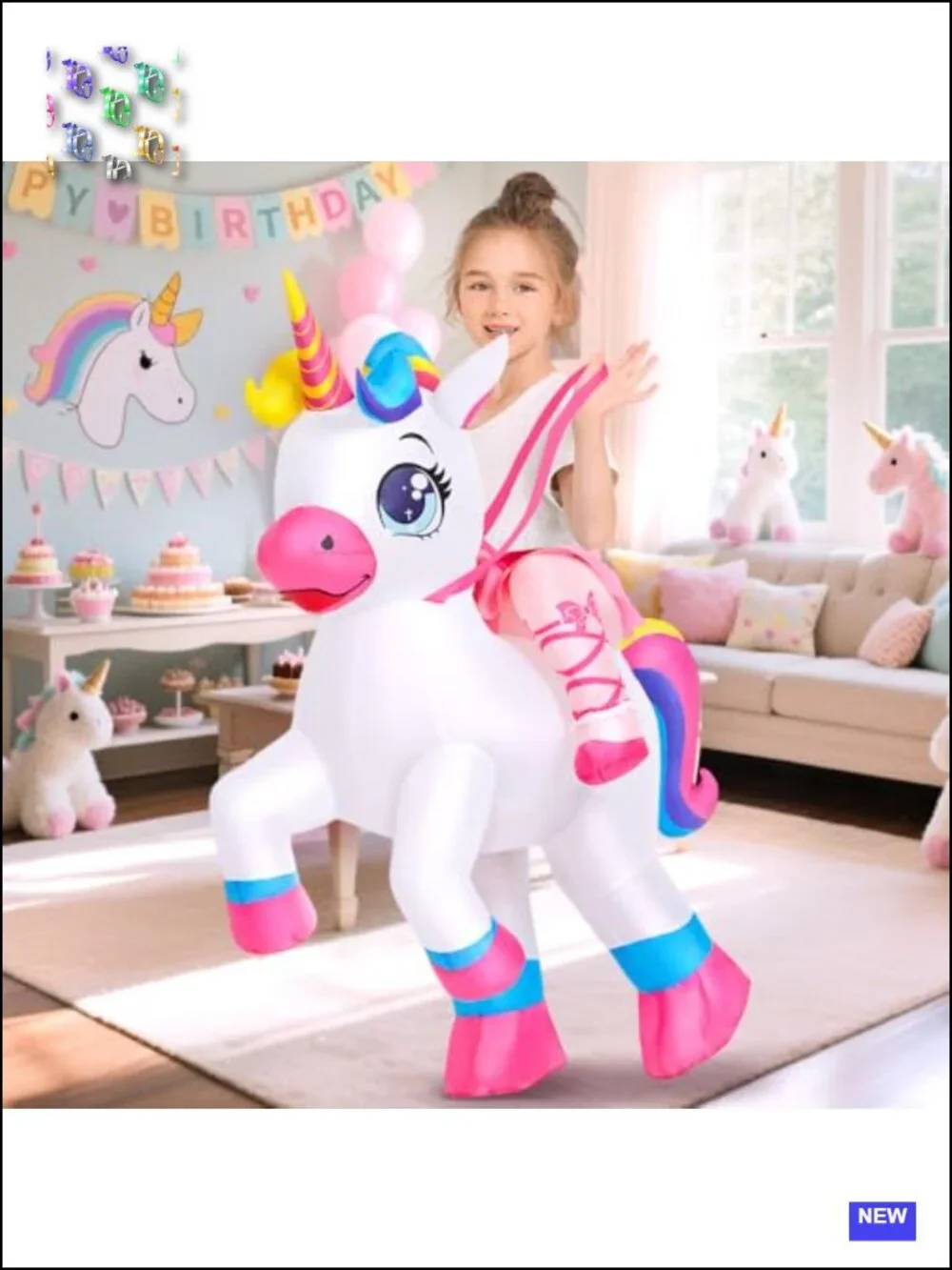 Inflatable Unicorn Costume for Kids Blow Up Halloween Cosplay Party 4-6Y